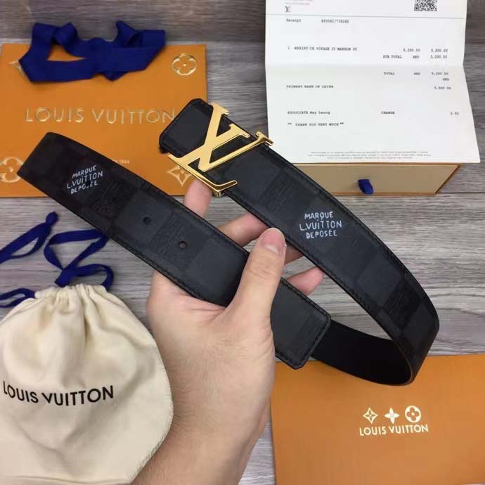 Thắt lưng Louis Vuitton Initials 40mm Reversible Damier Graphite Black khóa vàng