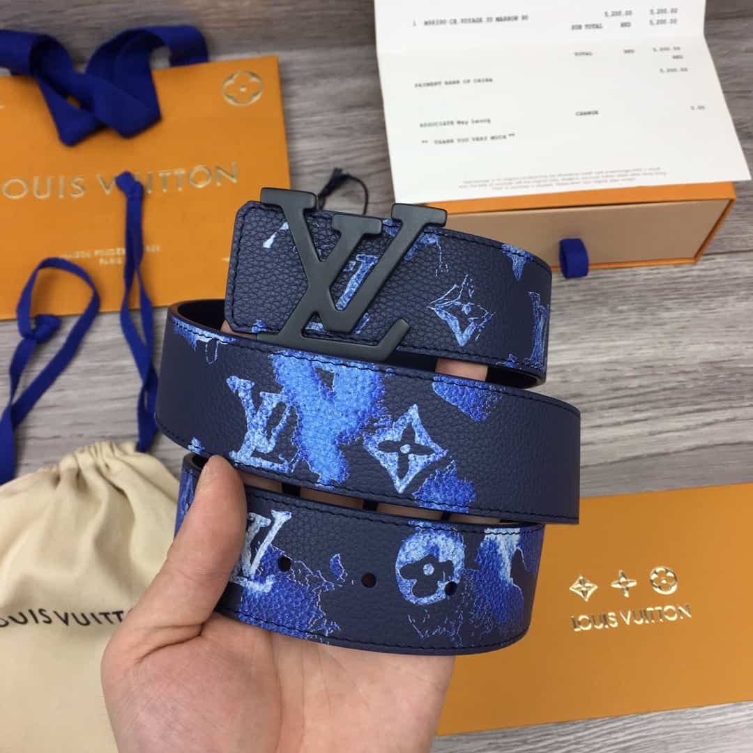 Louis Vuitton LV Initials Reversible Belt Monogram 40MM Lagoon Blue in  CanvasTaiga Calf Leather with SilverBluetone  US
