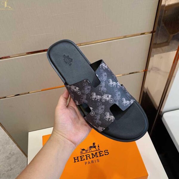Dép Hermes Logo Plain Sandals Black bản siêu cấp