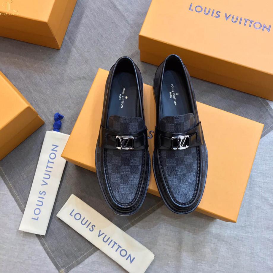 Giày lười Louis Vuitton Racer Moccasin đế cao họa tiết caro đen