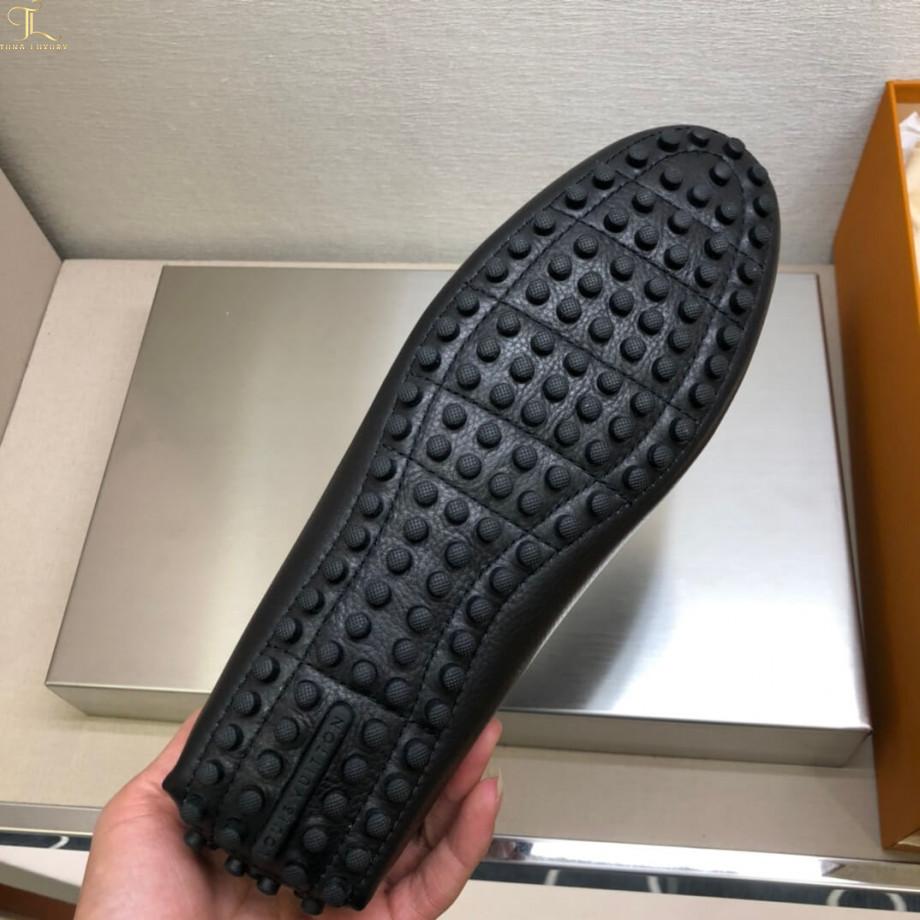 Giày lười Louis Vuitton siêu cấp Hockenheim Mocassin da nhăn màu đen