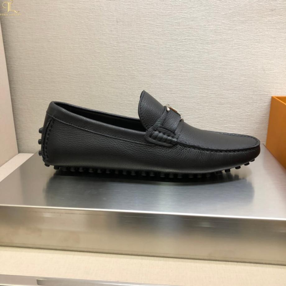 Giày lười Louis Vuitton siêu cấp Hockenheim Mocassin da nhăn màu đen