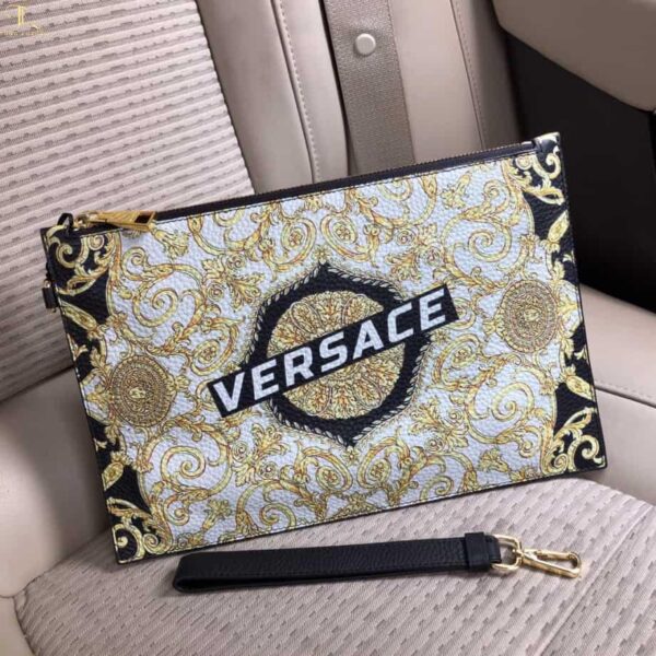 Ví cầm tay Versace siêu cấp họa tiết hoa văn màu vàng