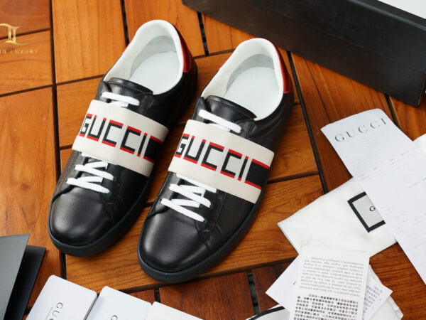 Giày Gucci Black Ace Stripe màu đen Like Auth