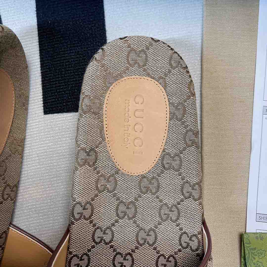 Dép Gucci GG Canvas Slide Sandal siêu cấp màu nâu 