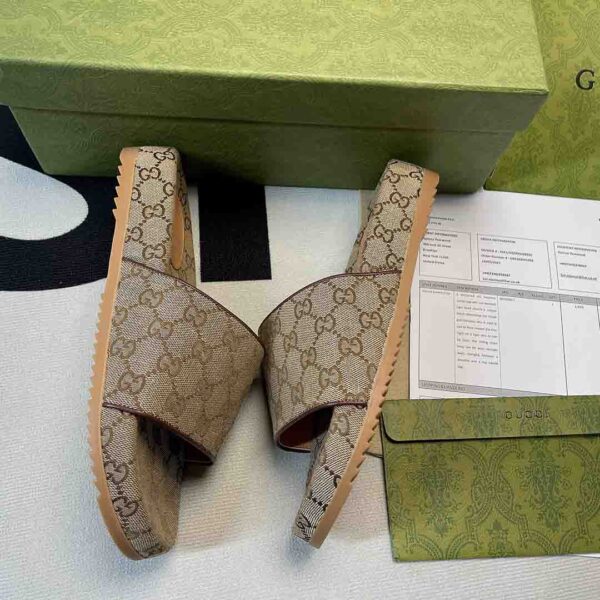 Dép Gucci GG Canvas Slide Sandal siêu cấp màu nâu