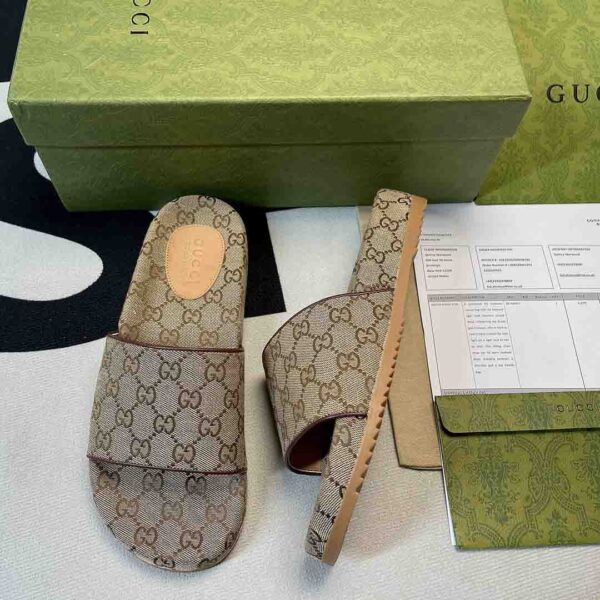 Dép Gucci GG Canvas Slide Sandal siêu cấp màu nâu