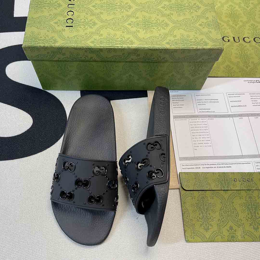 Dép Gucci Rubber GG Slide Sandal Black siêu cấp like auth 99% - TUNG LUXURY™