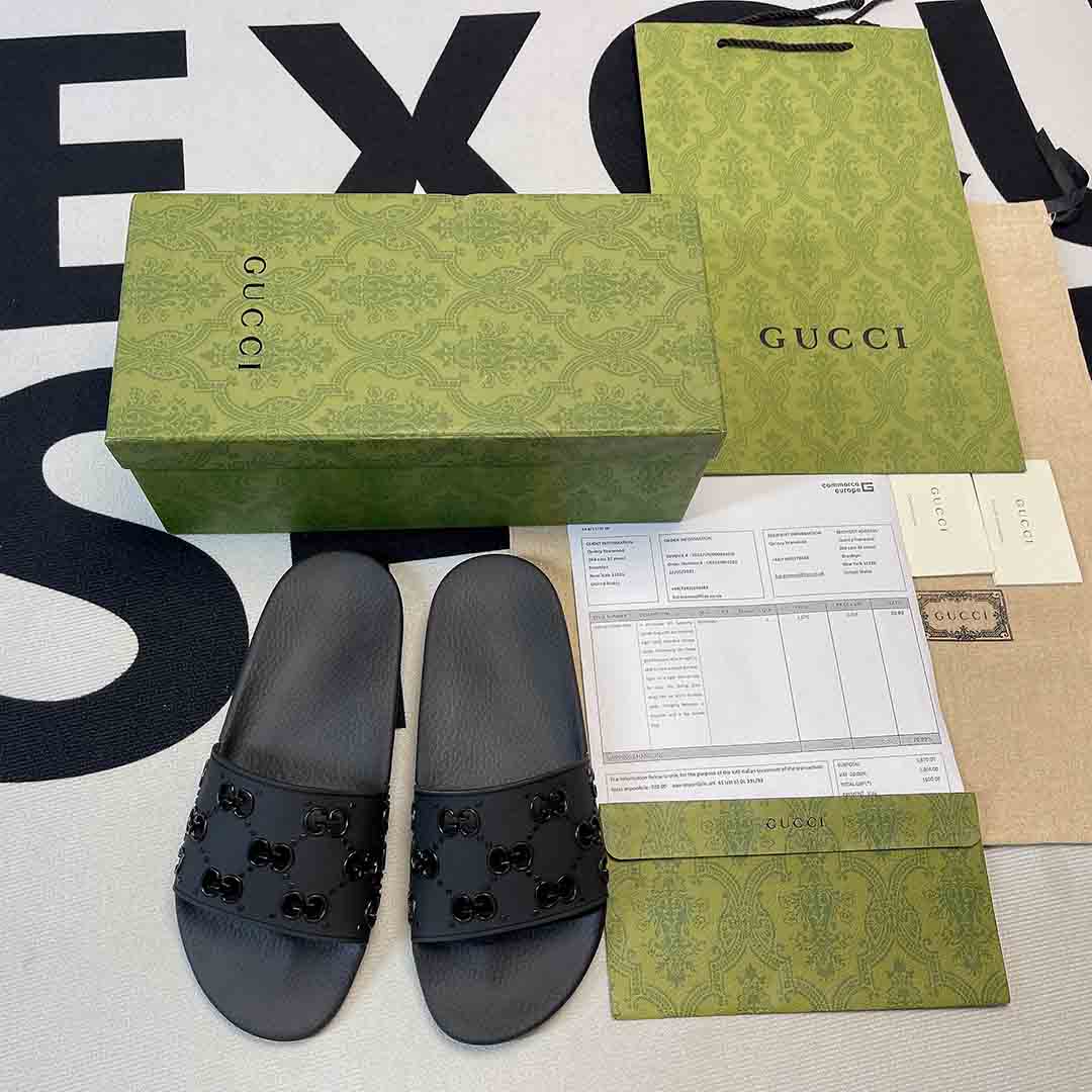 Dép Gucci Rubber GG Slide Sandal Black siêu cấp like auth 99% - TUNG LUXURY™