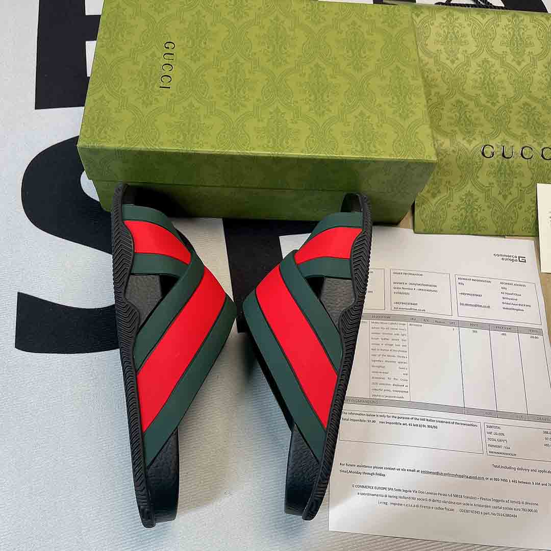 Dép Gucci Rubber Slide Sandal with Web siêu cấp
