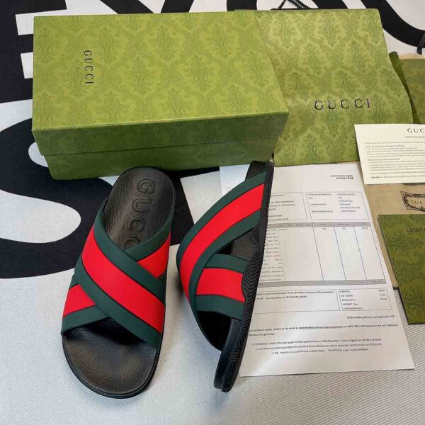 Dép Gucci Rubber Slide Sandal with Web siêu cấp