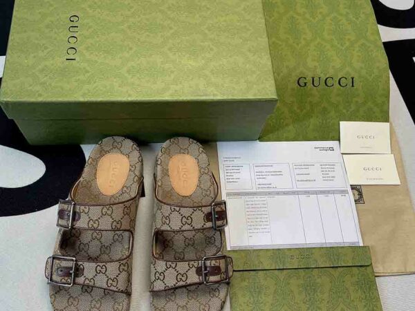 Dép Gucci Slide Sandal with Straps siêu cấp màu nâu