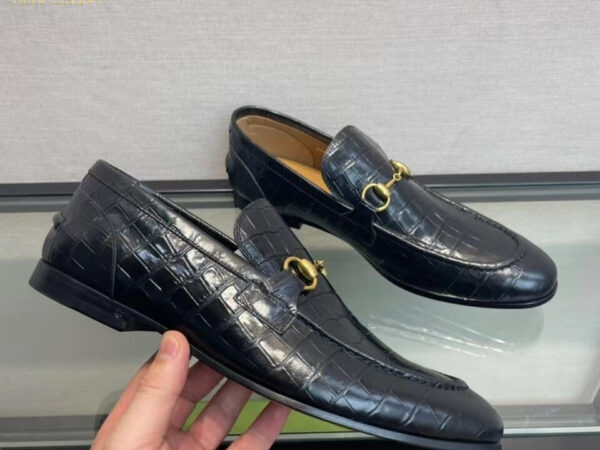 Giày lười Gucci like auth Jordaan Crocodile Loafer vân rạn màu đen