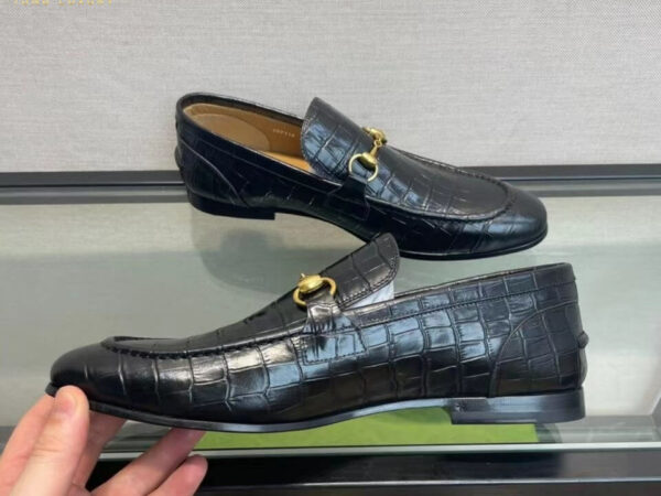 Giày lười Gucci like auth Jordaan Crocodile Loafer vân rạn màu đen