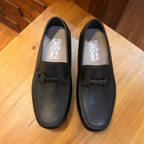 Giày lười Falvatore Ferragamo Black Peychee men Beanie siêu cấp logo ngang đen