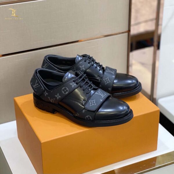 Giày tây Louis Vuitton like auth Monogram Meather viền hoa màu đen