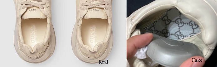 Lớp lót bên trong của giày Gucci trơn authentic ấn tượng, logo rõ nét