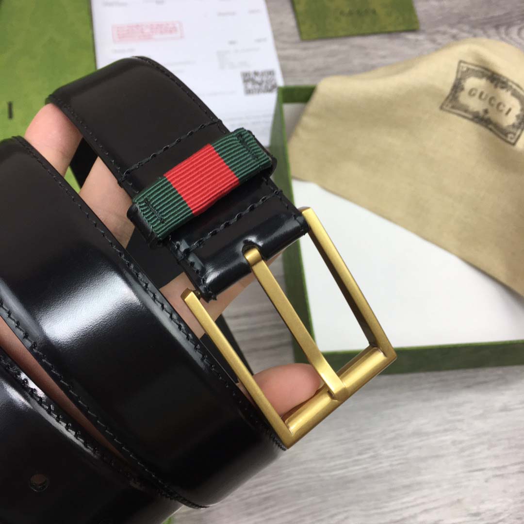 Thắt lưng Gucci Leather Belt With Web khoá kim siêu cấp like auth 99% -  TUNG LUXURY™