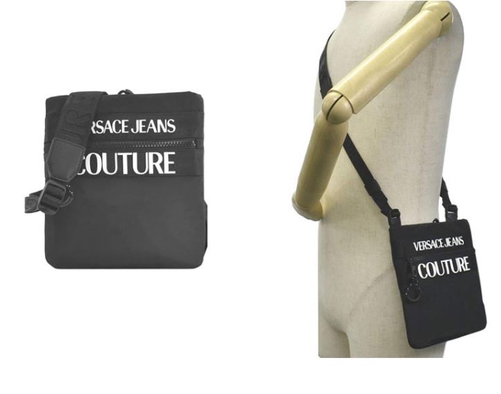 Túi Versace Shoulder Bag Black nổi bật với tên thương hiệu màu trắng