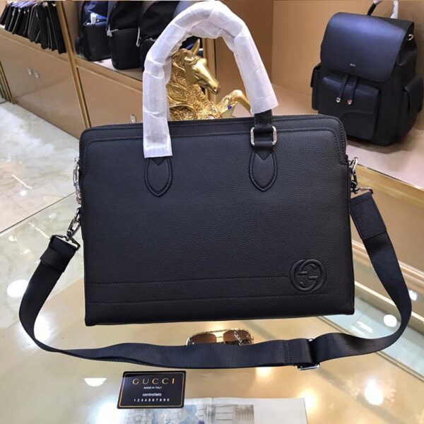 Túi xách nam Gucci siêu cấp da nhăn họa tiết logo góc màu đen
