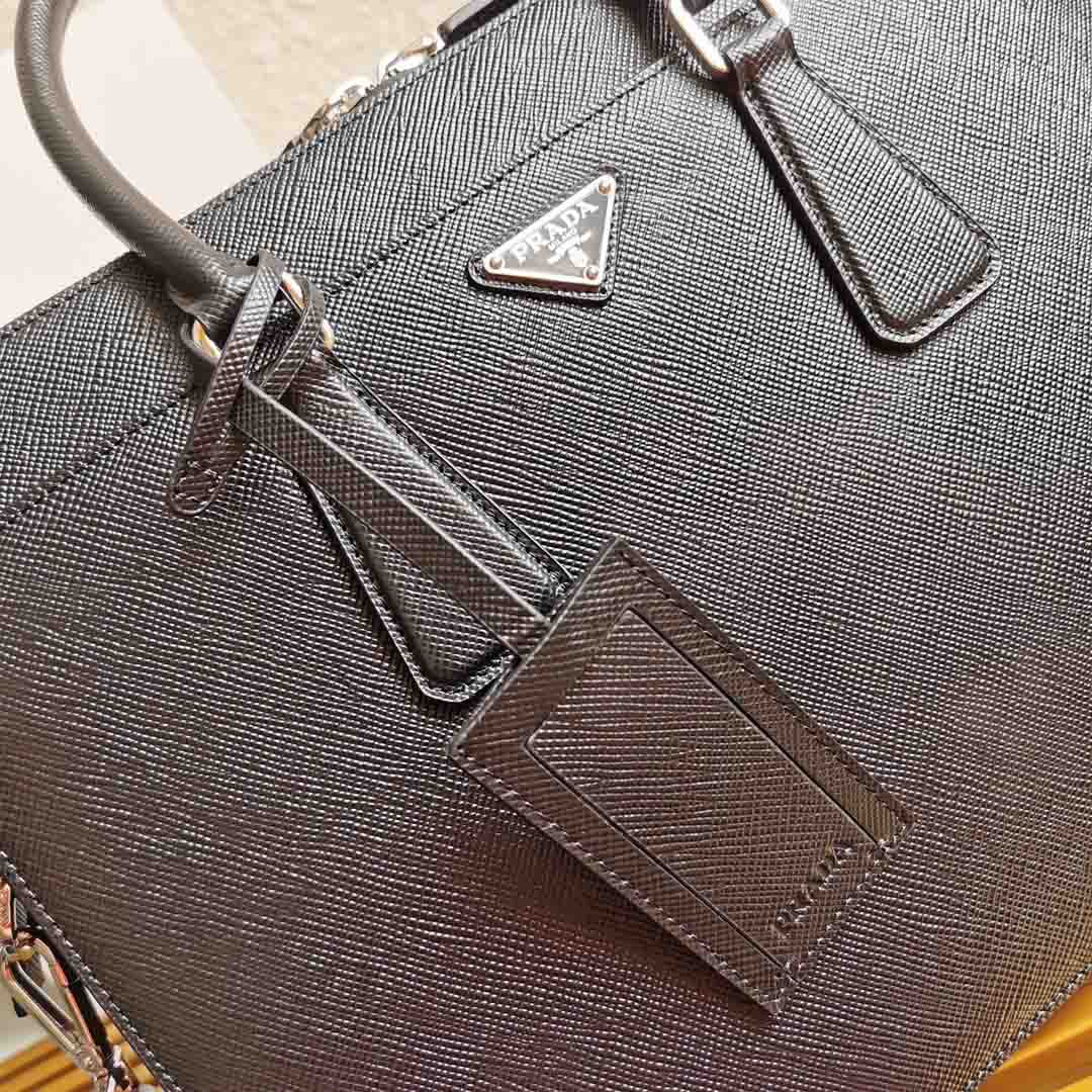 Túi xách nam Prada siêu cấp da taiga họa tiết logo tam giác màu đen