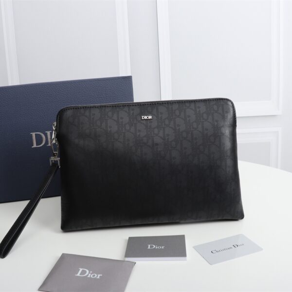 Ví cầm tay Dior Black Dior Oblique Galaxy Leather màu đen