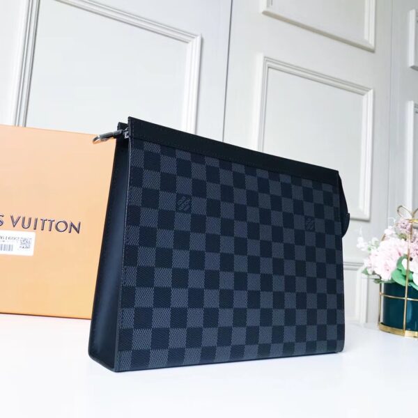 Ví Louis Vuitton like auth Pochette Voyage MM Damier Graphite Canvas caro đen