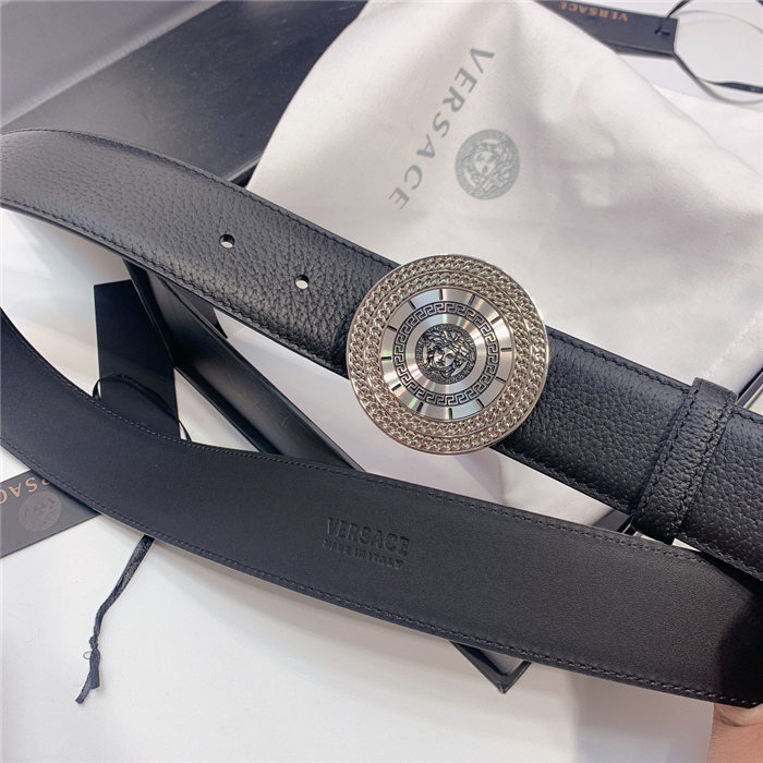 Thắt lưng Versace siêu cấp họa tiết khóa tròn màu trắng 