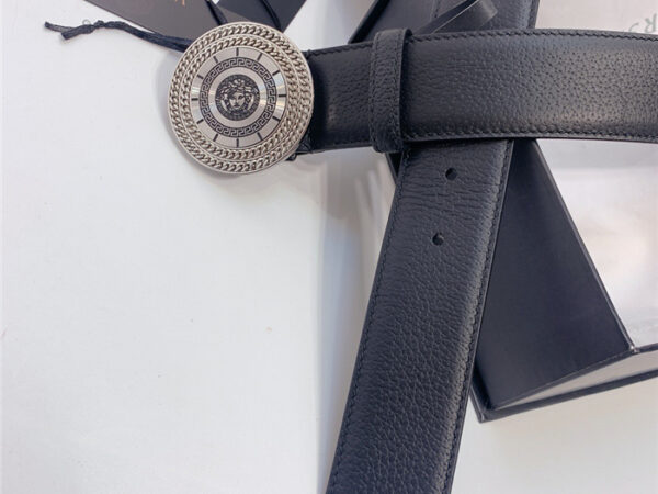 Thắt lưng Versace siêu cấp họa tiết khóa tròn màu trắng
