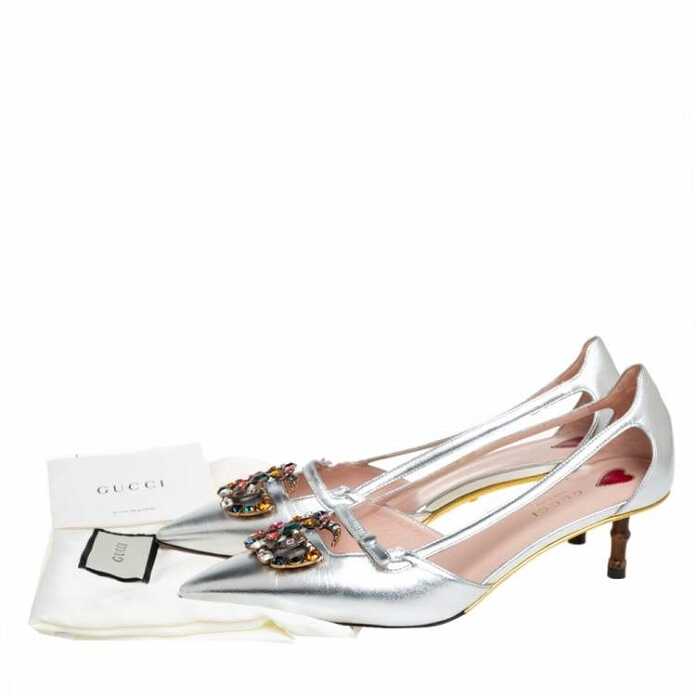 Giày cao gót Gg Metallic Leather Pumps With Crystal