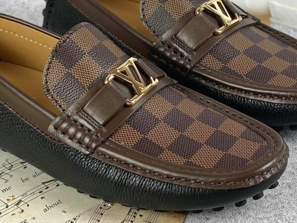 Giày lười Louis Vuitton siêu cấp da nhăn hoạ tiết phối caro màu nâu