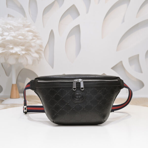 Túi đeo ngang Gucci siêu cấp màu đen hoạ tiết Logo tròn