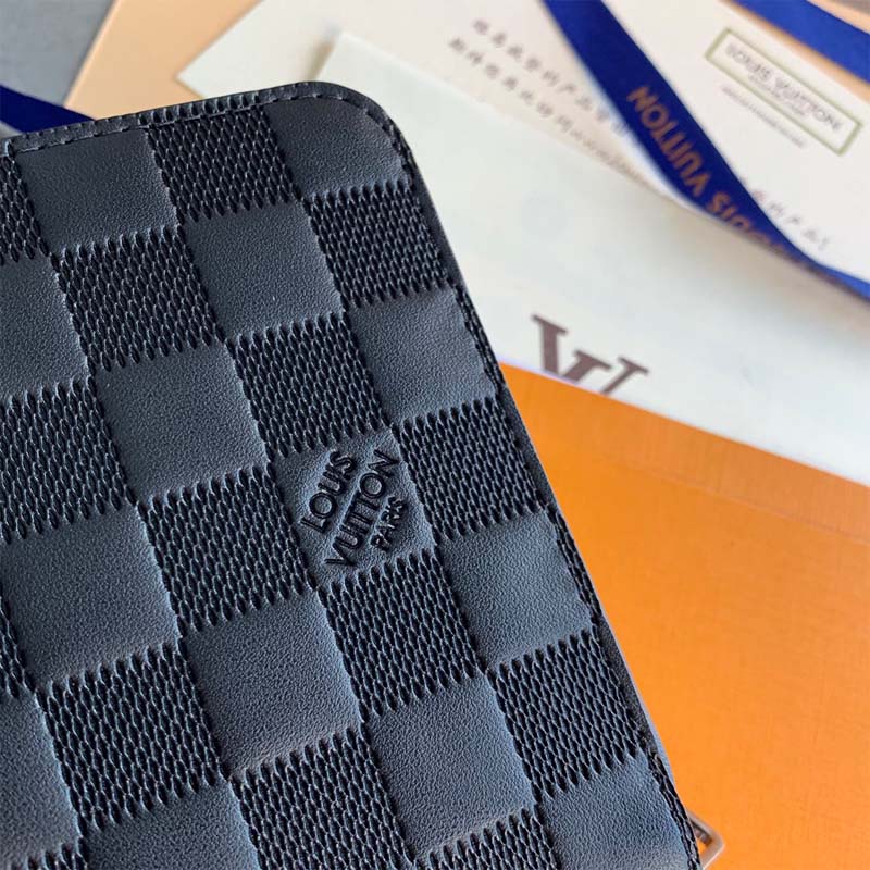 Ví dài Louis Vuitton siêu cấp ZippyXL Wallet Damier carô dập chìm màu đen