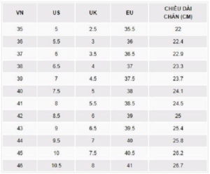 Cập nhật bảng đo size giày LV nữ mới nhất