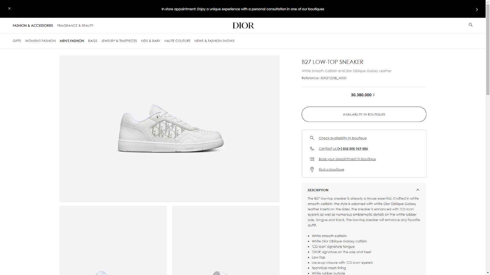 Giao diện cơ bản để mua giày sneaker Dior nữ