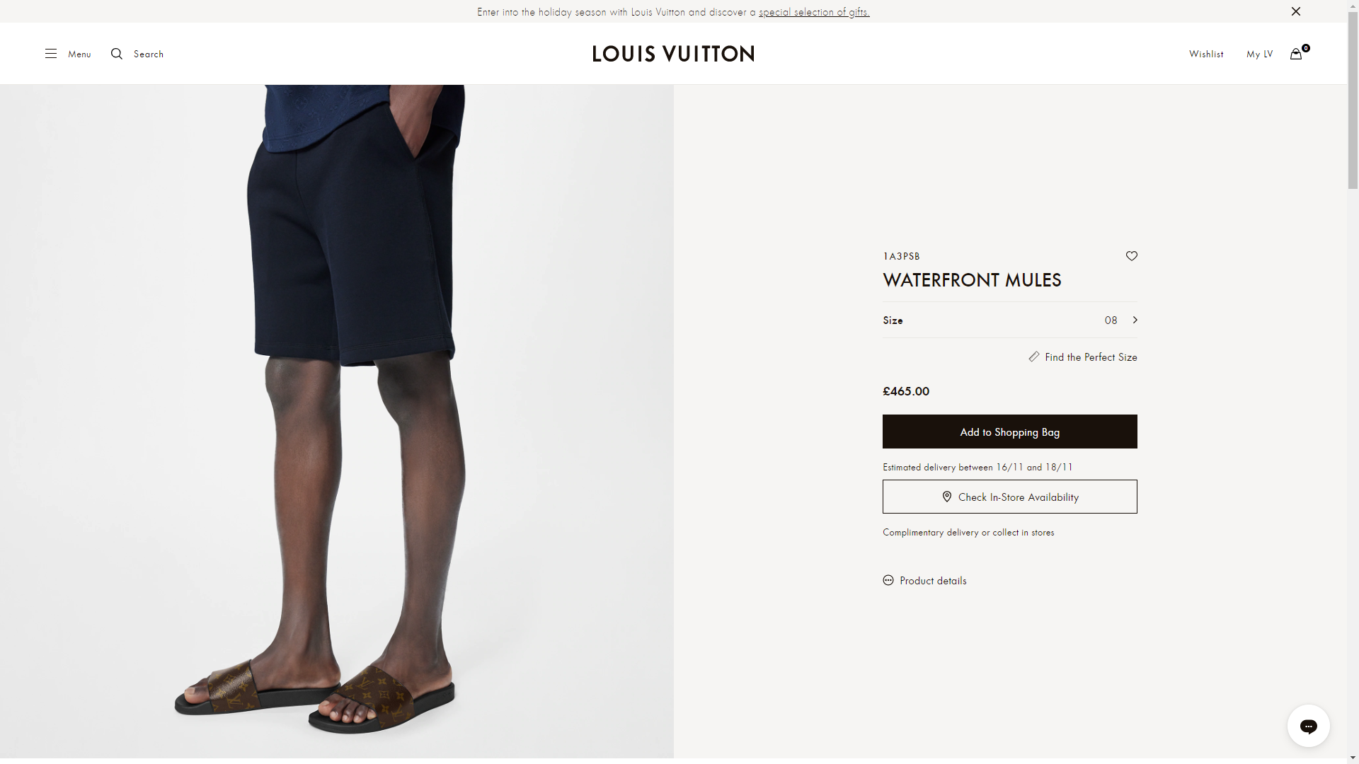 Giá dép Louis Vuitton Waterfront Mule niêm yết trên Website 