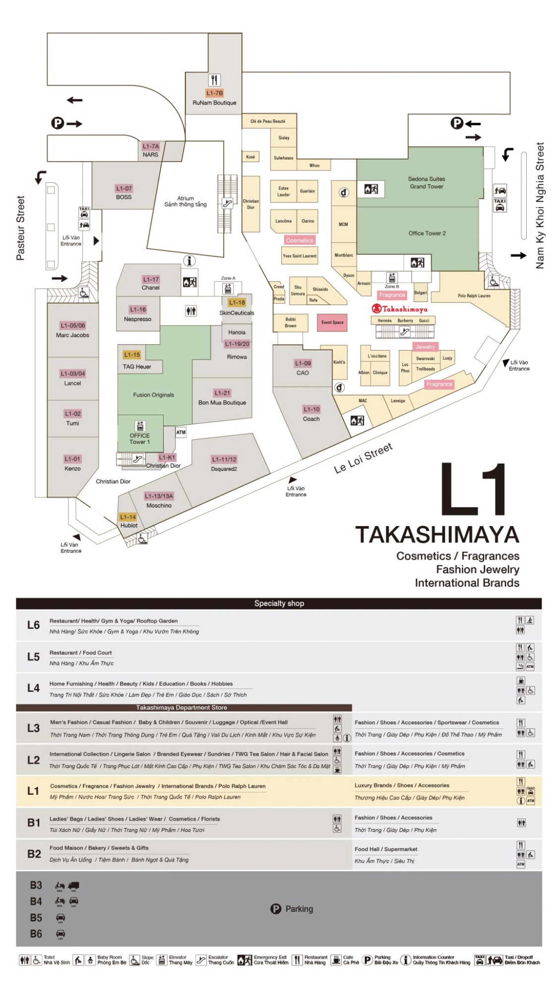 Sơ đồ tầng L1 của Takashimaya