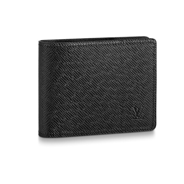 Ví Louis Vuitton màu đen Multiple Wallet da taiga logo chìm