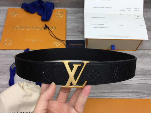 Thắt lưng Louis Vuitton like au dây hoa chìm khóa logo vàng Gold