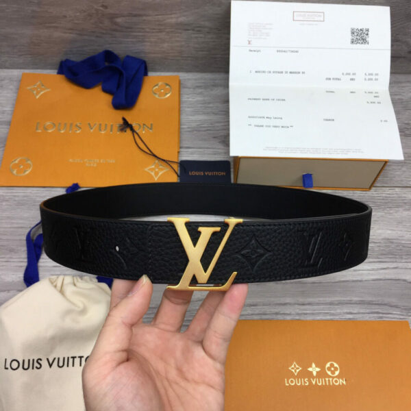 Thắt lưng Louis Vuitton like au dây hoa chìm khóa logo vàng Gold