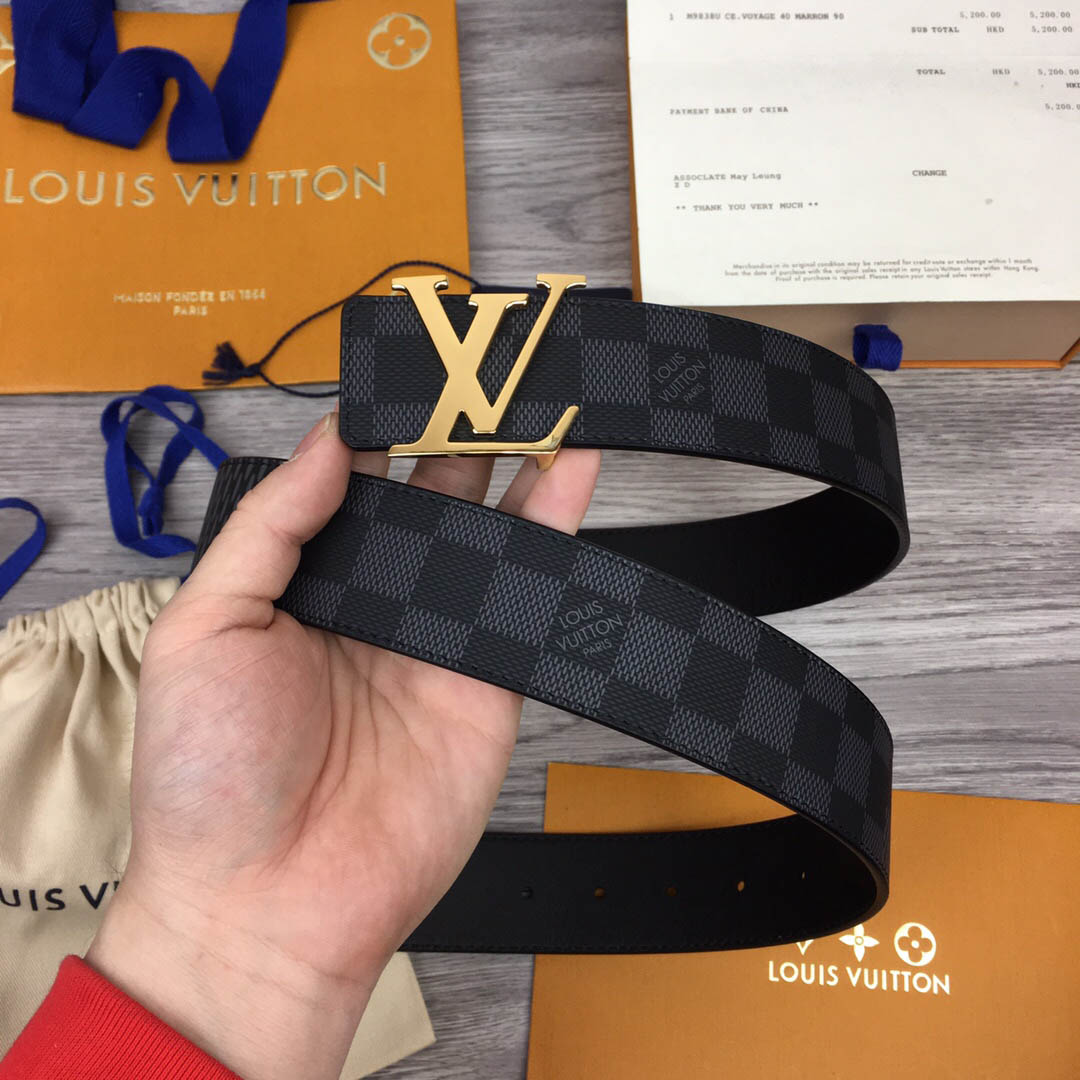 Thắt lưng Louis Vuitton like au họa tiết caro to khóa trắng