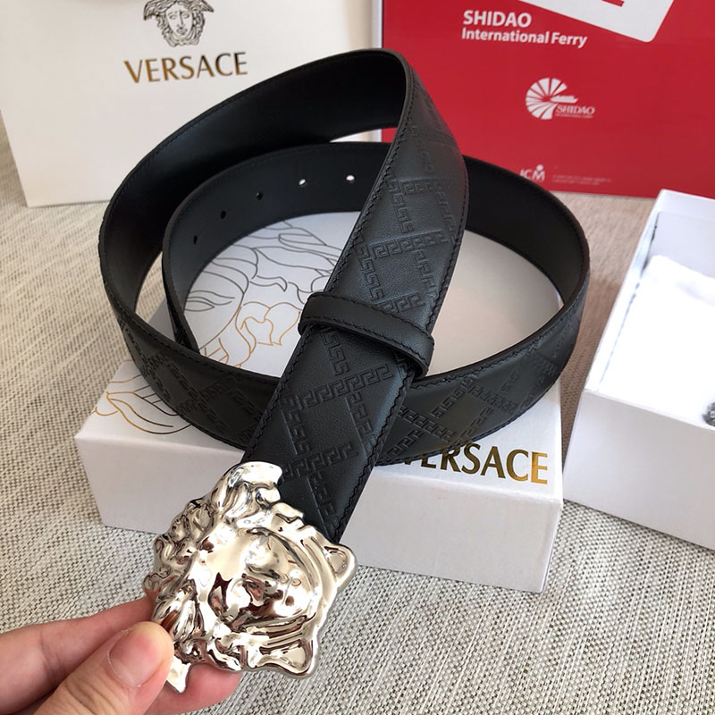 Thắt lưng Versace siêu cấp dây hoa văn khóa logo màu trắng