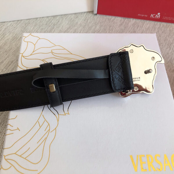 Thắt lưng Versace siêu cấp dây hoa văn khóa logo màu trắng