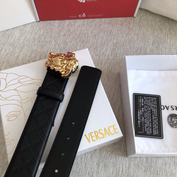 Thắt lưng Versace siêu cấp dây hoa văn khóa logo màu vàng