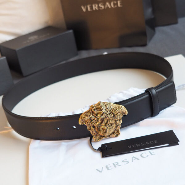 Thắt lưng Versace siêu cấp họa tiết logo lưới màu vàng