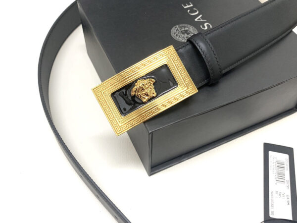 Thắt lưng Versace siêu cấp họa tiết viền hoa văn khóa vuông màu vàng