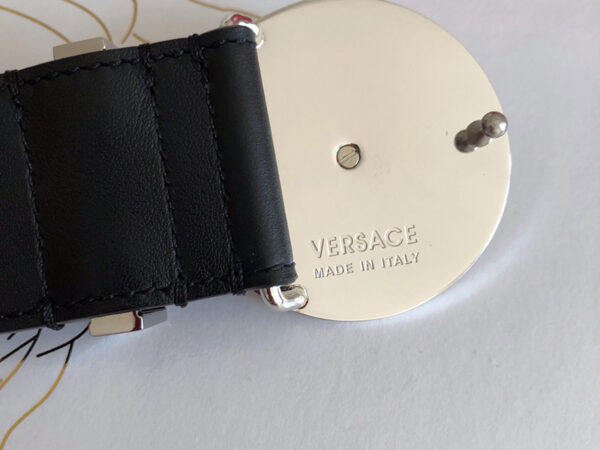 Thắt lưng Versace siêu cấp khóa logo tròn đính đá màu trắng