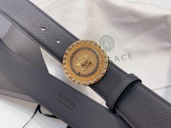 Thắt lưng Versace siêu cấp khóa tròn họa tiết đính ốc màu vàng