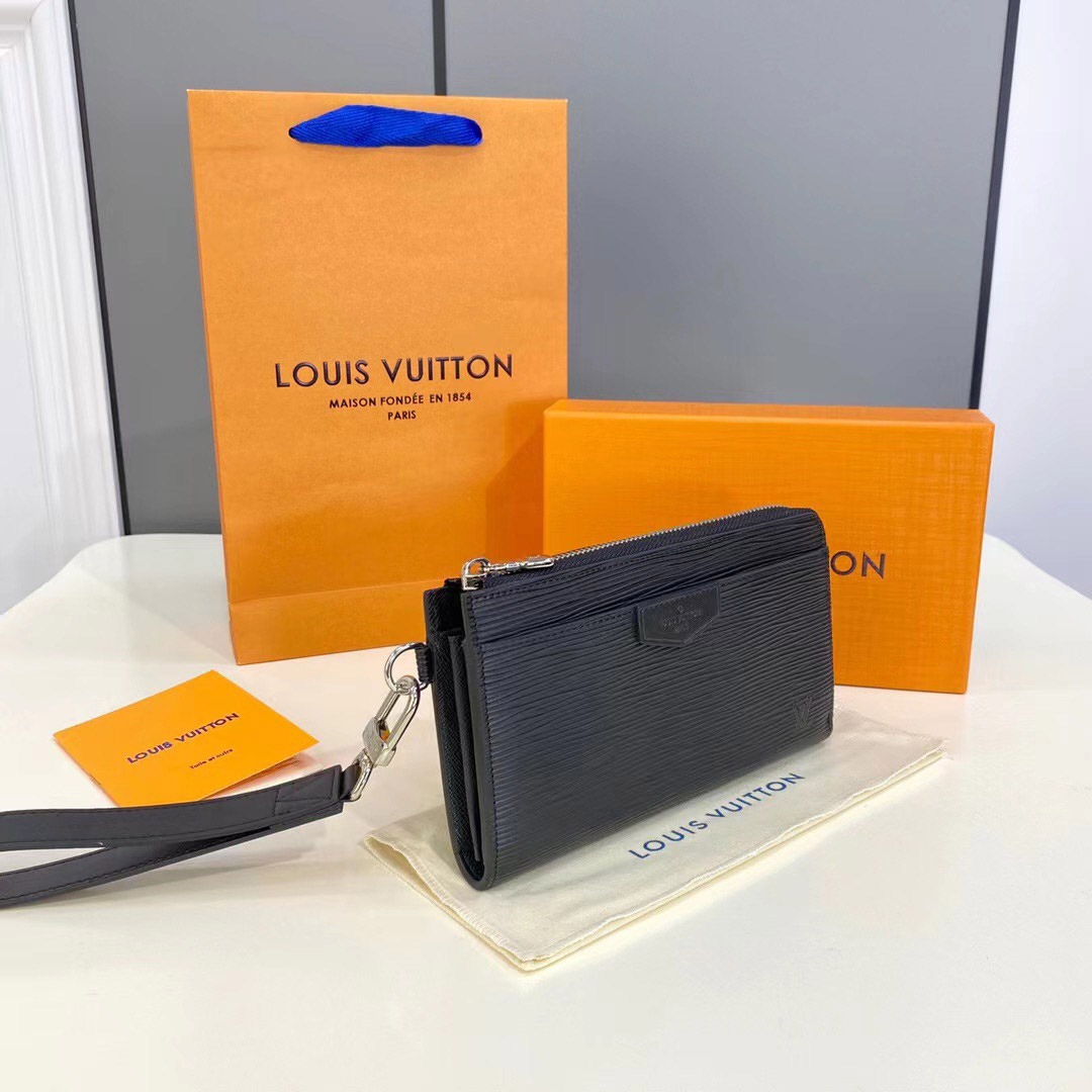 Bóp ví Louis Vuitton hàng super caro đen xám sọc xanh fullbox