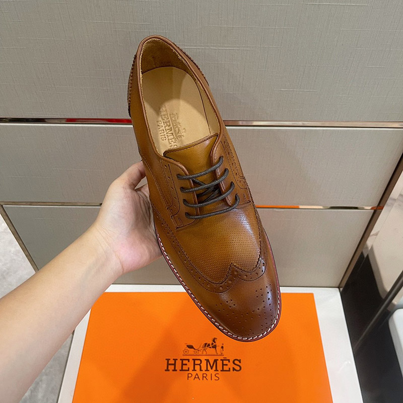 Giày tây Hermes like au họa tiết hoa văn màu nâu